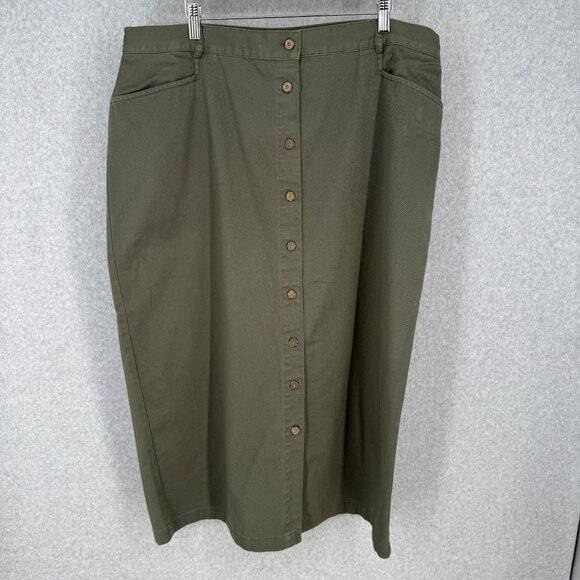Classic Elements VTG Button Front Midi Skirt Size 18W Olive Green Elastic Waist - Picture 1 of 14